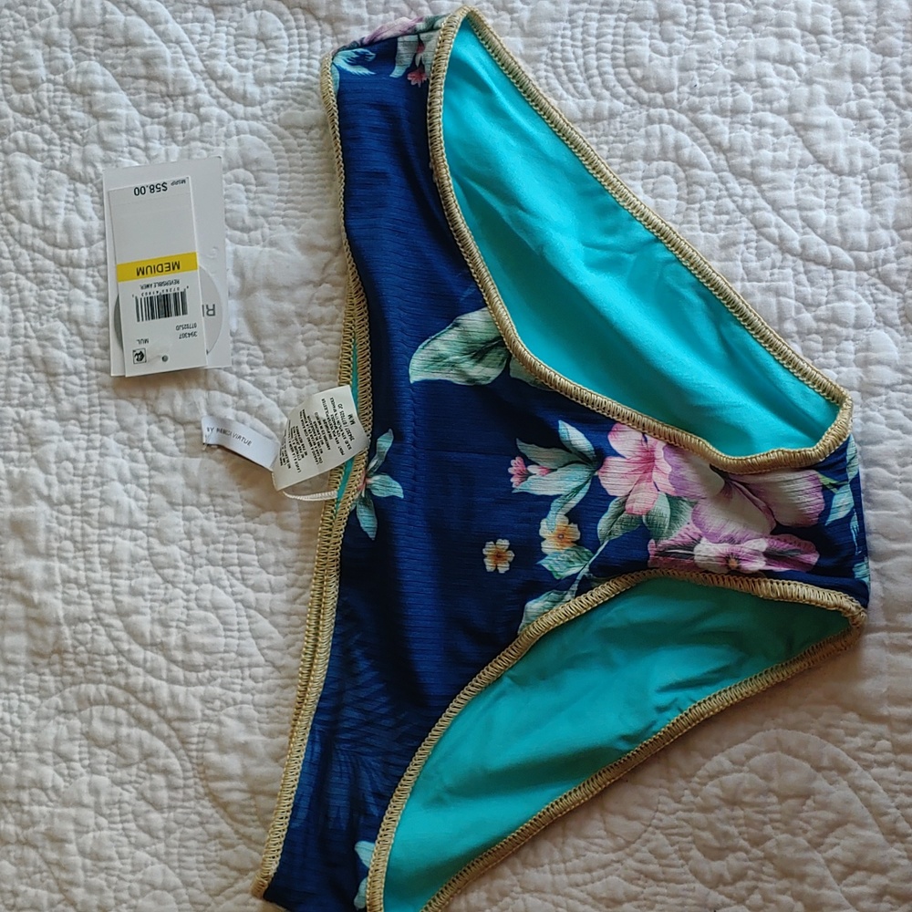 Becca Bikini bottoms, reversible, blue floral, size medium